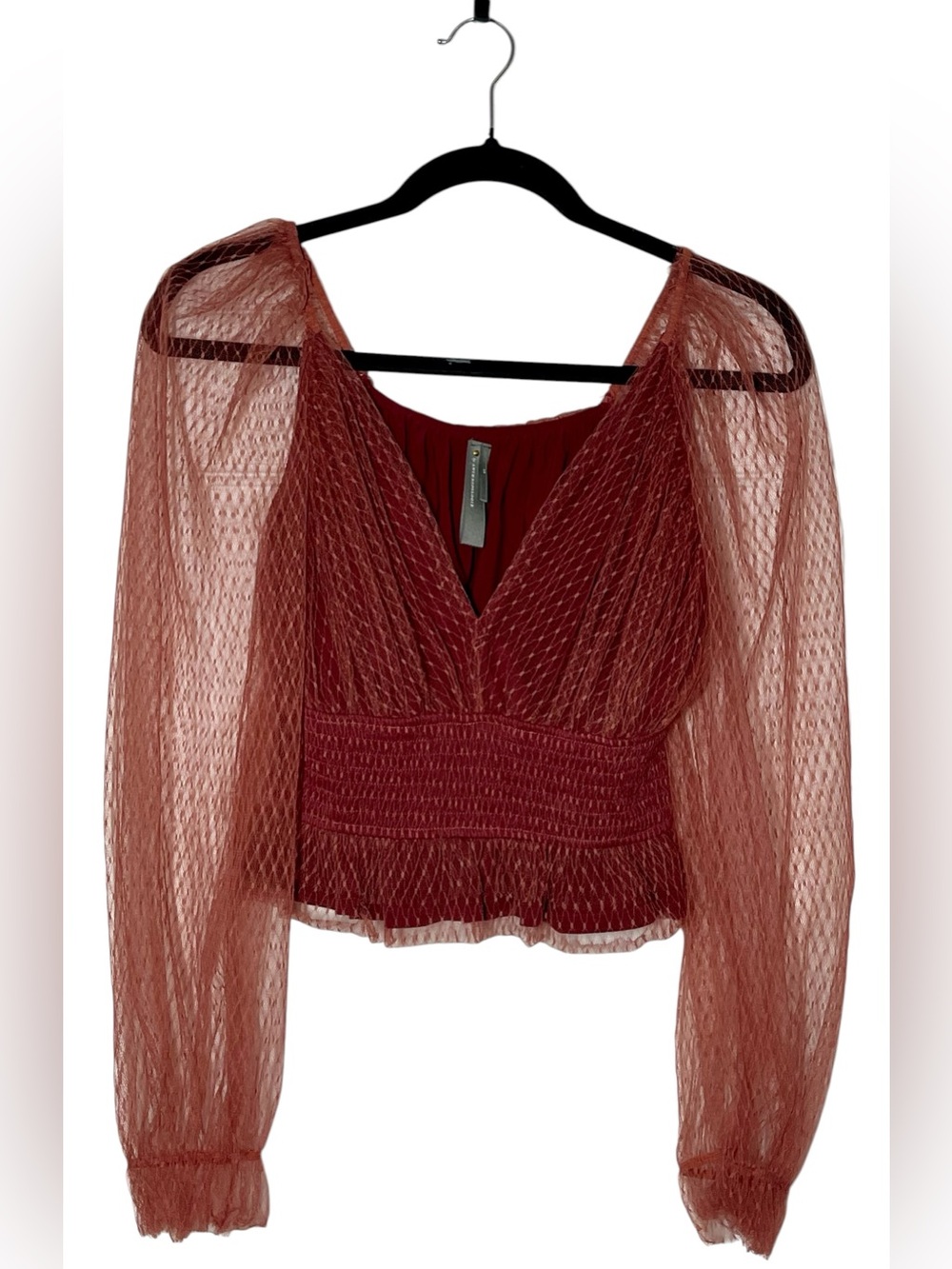 Anthropologie Wine Lace Smocked Top XS - Picture 4 of 10